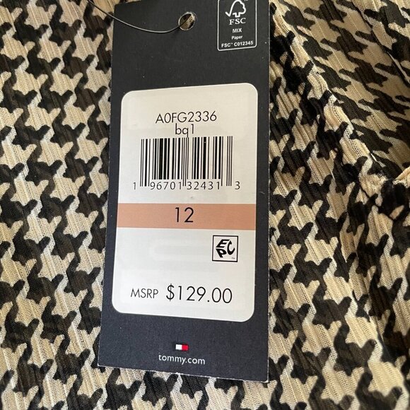 Tommy Hilfiger Houndstooth Smock-Waist Midi Dress sz 12 - Picture 3 of 7